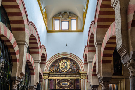 CORDOBA, SPAIN - FEBRUARY 15, 2014: Columns and double-tiered arches in the interior of the Mosque-Cathedral of Cordoba, Andalusia, southern Spainのeditorial素材