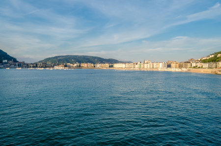 View at sunset from the promenade of Donostia - San Sebastian, Basque Country, northern Spainの写真素材