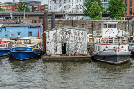 HAMBURG, GERMANY - JULY 7, 2014: View of ships in the port of Hamburg, northern Germanyのeditorial素材