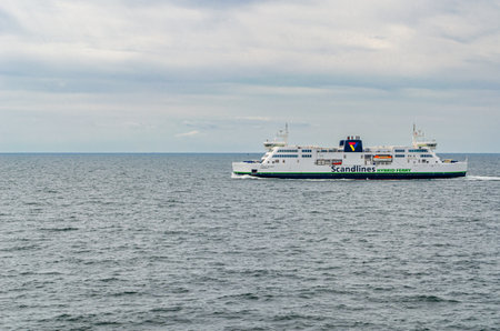 PUTTGARDEN, GERMANY - JULY 7, 2014: Ferry boat of the Scandlines ferry company, that operates the RodbyâPuttgarden ferry route between Denmark and Germanyのeditorial素材