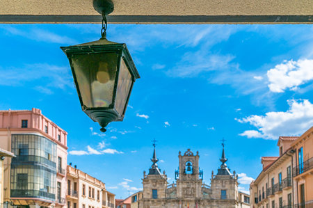Detail of the old main square with arcades in the town of Astorga, Castile and Leon, Spainの写真素材