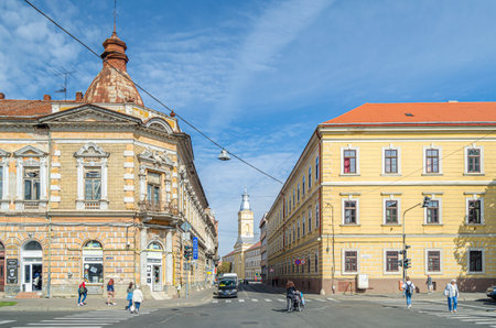 SATU MARE, ROMANIA - SEPTEMBER 23, 2019: View of streets in the old town of Satu Mare, northwest...