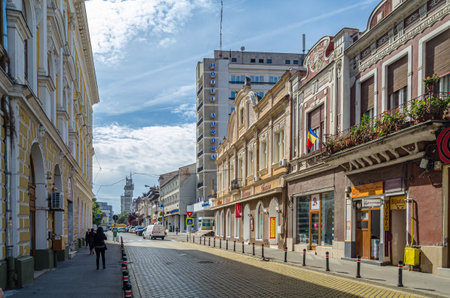 SATU MARE, ROMANIA - SEPTEMBER 23, 2019: View of streets in the old town of Satu Mare, northwest Romaniaのeditorial素材