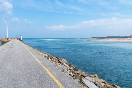 Footpath on the shores of the Cantabrian Sea in the town of Foz, Lugo province, Galicia, northwestern Spainの写真素材