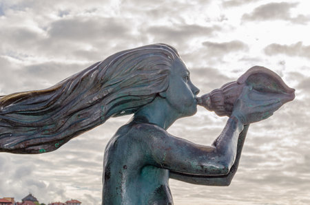 SANTANDER, SPAIN - MAY 2, 2014: Mermaid statue detail at The Man and the Sea Museum in Santander, Cantabria, northern Spain, an open-air museumのeditorial素材