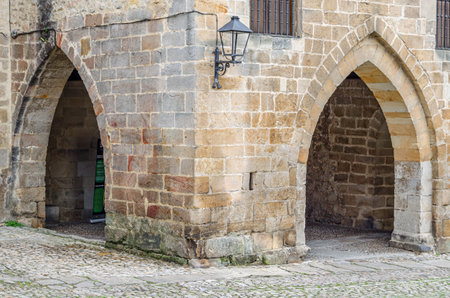 Architectural detail, stone walls in the village of Santillana del Mar, Cantabria, northern Spainの写真素材