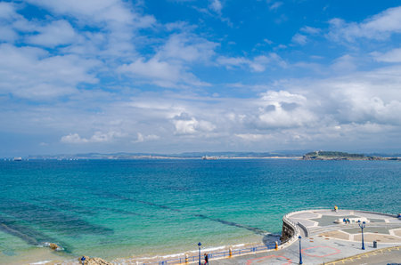 SANTANDER, SPAIN - MAY 3, 2014: People walking on Sardinero beach in Santander, Cantabria, northern Spainのeditorial素材