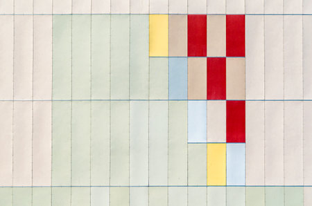 Colorful mosaic creating abstract geometric pattern on a wall