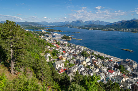 Aerial view of the town of Alesund, More og Romsdal County, Norway
