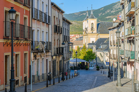 REAL SITIO DE SAN ILDEFONSO, SPAIN - OCTOBER 13, 2019: Street in the town of Real Sitio de San Ildefonso, Segovia province, central Spainのeditorial素材