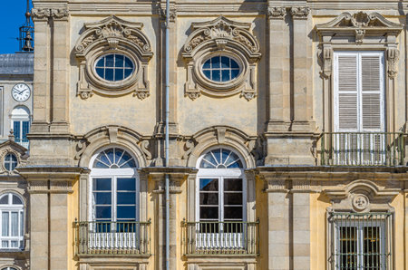 REAL SITIO DE SAN ILDEFONSO, SPAIN - OCTOBER 13, 2019: Detail of the Royal Palace of La Granja de San Ildefonso, an 18th-century palace in the small town of San Ildefonso, central Spain.のeditorial素材
