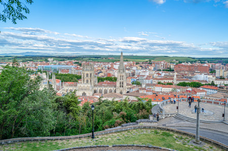 BURGOS, SPAIN - JUNE 7, 2014: Aerial view of the city of Burgos, Castilla y Leon, Spain, with people at the viewpointのeditorial素材
