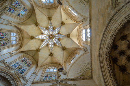 BURGOS, SPAIN - JUNE 8, 2014: Interior of the Gothic cathedral of Burgos, Castile and Leon, Spain, detail of the ceilingのeditorial素材
