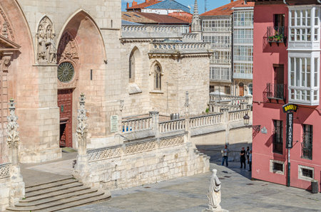 BURGOS, SPAIN - JUNE 8, 2014: People visiting the old town of Burgos, Castilla y Leon, Spain, near the Gothic cathedralのeditorial素材