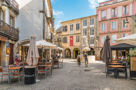 LUGO, SPAIN - AUGUST 24, 2022: Urban scene, street view in the old town of Lugo, Galicia, northwestern Spainのeditorial素材