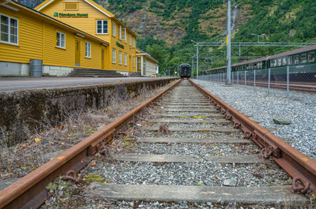 FLAM, NORWAY - JULY 16, 2014: Flam Railway Museum at Flam train station. The Flam Railway (Flamsbana) is a railway line between Myrdal and Flam, one of the most visited tourist attractions in Norwayのeditorial素材
