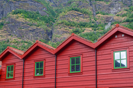 Architecture in the village of Flam, Vestland county, Norwayの写真素材