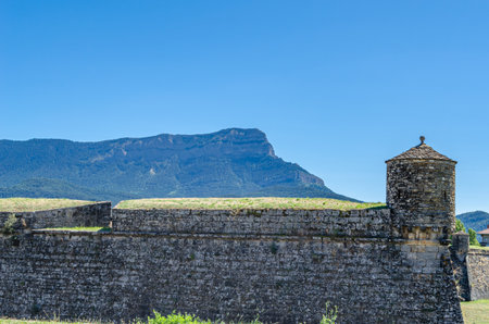 JACA, SPAIN - AUGUST 23, 2014: Exterior view of the citadel of Jaca, an Italian-style fortress built...