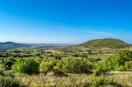 View from the Sierra de Guara, a natural park in the foothills of the central Pyrenees, in Huesca province, Aragon, northeastern Spainの写真素材