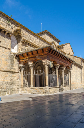 The Cathedral of Saint Peter in Jaca, Huesca province, Aragon, northeastern Spain. It is one of the most characteristic and oldest Romanesque buildings in Spain, built between 1077-1130の写真素材