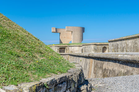 GIJON, SPAIN - SEPTEMBER 21, 2014: Eulogy to the Horizon (Elogio del horizonte), a large concrete...