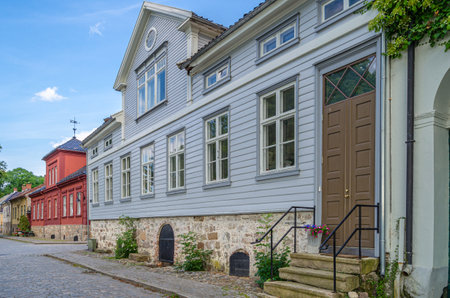 Colorful architecture in the old town of Fredrikstad, Norwayの写真素材