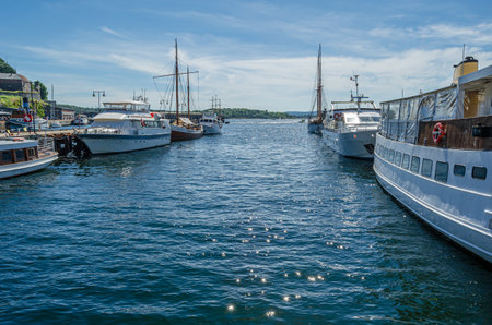 OSLO, NORWAY - JULY 12, 2014: Boats in the marina of Oslo, on the banks of Oslofjord, Norway