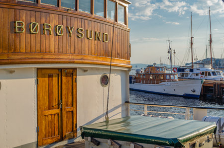 OSLO, NORWAY - JULY 11, 2014: Boats in the marina of Oslo, on the banks of Oslofjord, Norwayのeditorial素材