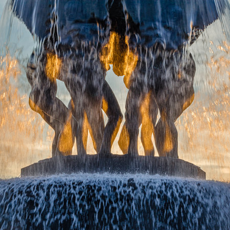 OSLO, NORWAY - JULY 11, 2014: View of the "Fountain", the earliest sculpture unit in the Vigeland installation of sculptures created by sculptorÂ Gustav Vigeland from the 1920s until his death (1943) in Frogner Park,Â Oslo,Â Norwayのeditorial素材