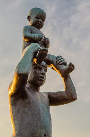 OSLO, NORWAY - JULY 11, 2014: Vigeland installation of sculptures created by sculptorÂ Gustav Vigeland from the 1920s until his death (1943) in Frogner Park,Â Oslo,Â Norway. It consists of sculptures as well as larger structures such as bridges and fountaのeditorial素材