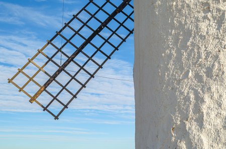 Architectural detail of a traditional Spanish windmill in the village of Consuegra, Toledo province, Castilla la Mancha, Spainのeditorial素材