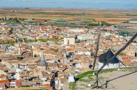 View from a viewpoint of Consuegra, village in Toledo province, Castilla La Mancha, Spainの写真素材