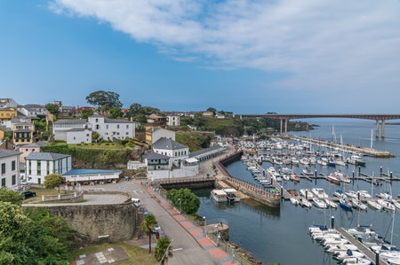 RIBADEO, SPAIN - AUGUST 30, 2022: Aerial view of the port of Ribadeo, Lugo province, Galicia, northwestern Spainのeditorial素材
