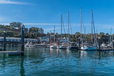 RIBADEO, SPAIN - SEPTEMBER 3, 2022: View of the port of Ribadeo, on the banks of the Eo estuary,...