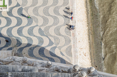 LISBON, PORTUGAL - NOVEMBER 8, 2014: Aerial view of the Tagus River shore from the top of the...