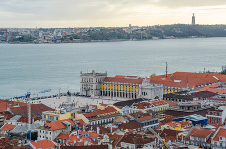 Aerial view of the city of Lisbon, Portugal, from the viewpoint located at the Sao Jorge Castle