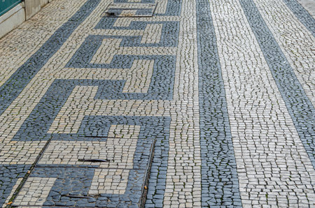 Detail of the cobblestone pavement in Lisbon, Portugal