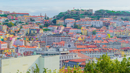 Colorful illustration of the city of Lisbon, Portugalの写真素材