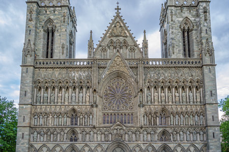 Nidaros Cathedral in Trondheim, Norway, built from 1070 to 1300 in Romanesque and Gothic style. It...