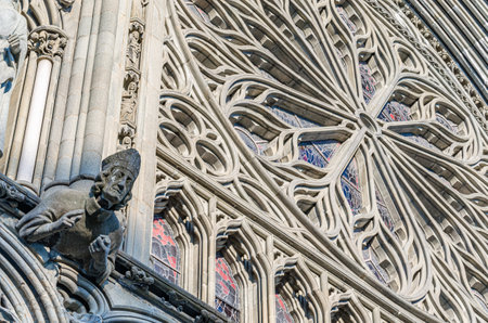 Facade detail of the medieval Nidaros Cathedral in Trondheim, Norway