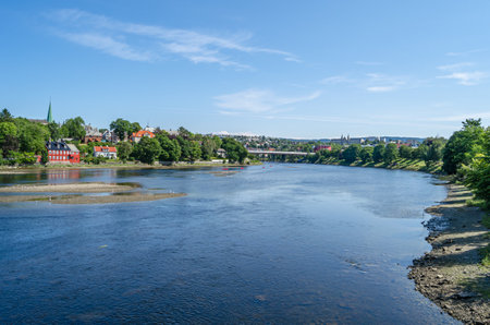 View of the Nidelva River passing through the city of Trondheim, Norwayの写真素材