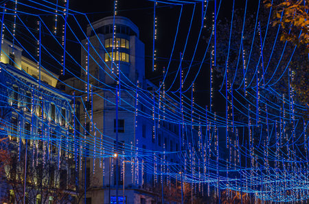 Streets of Madrid, Spain, decorated with Christmas lightsの写真素材