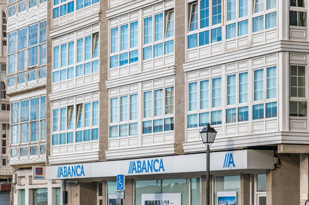 VIVEIRO, SPAIN - SEPTEMBER 1, 2022: Abanca bank branch office in Viveiro, Lugo province, Spain. Abanca is a Spanish bank based in Galicia, created in 2011のeditorial素材