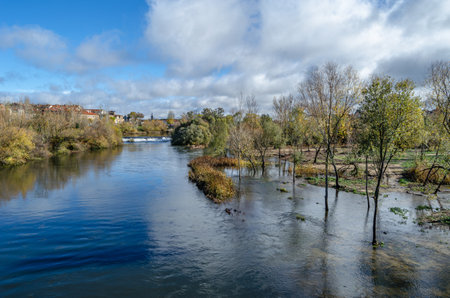 View of the Tormes River as it passes through Salamanca, Spain