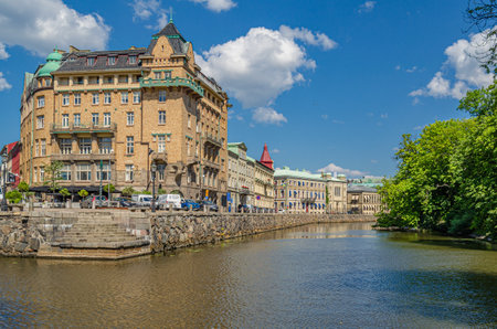 GOTHENBURG, SWEDEN - JULY 10, 2014: View of the Ritz Hotel on the canal bank in Gothenburg, Swedenのeditorial素材