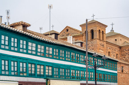 Baroque Church of San Agustin, seen from the Plaza Mayor (main square) of Almagro, Ciudad Real province, Castilla La Mancha, Spainのeditorial素材