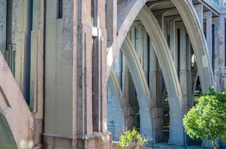 Architectural detail of the Segovia Viaduct (or Bailen Street Viaduct), a viaduct in the La Latina neighborhood of Madrid, Spainの写真素材