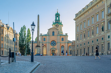 STOCKHOLM, SWEDEN - JULY 25, 2014: View of colorful houses in Gamla stan, the old town of Stockholm, Swedenのeditorial素材