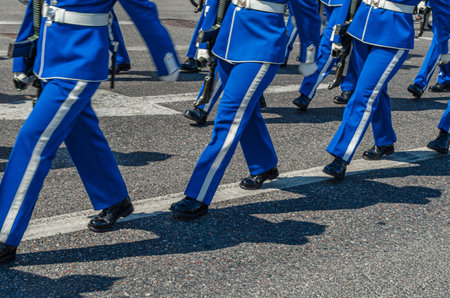 STOCKHOLM, SWEDEN - JULY 26, 2014: Swedish Royal Guard parade near the Royal Palace in Stockholm, as part of the changing of the guard ceremonyのeditorial素材