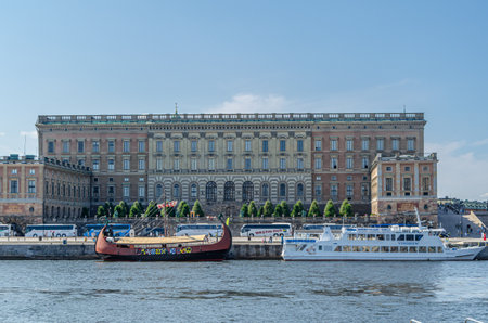 STOCKHOLM, SWEDEN - JULY 26, 2014: View of the Stockholm Palace (Royal Palace) on the waterfront, built between 1697-1760 in Baroque styleのeditorial素材